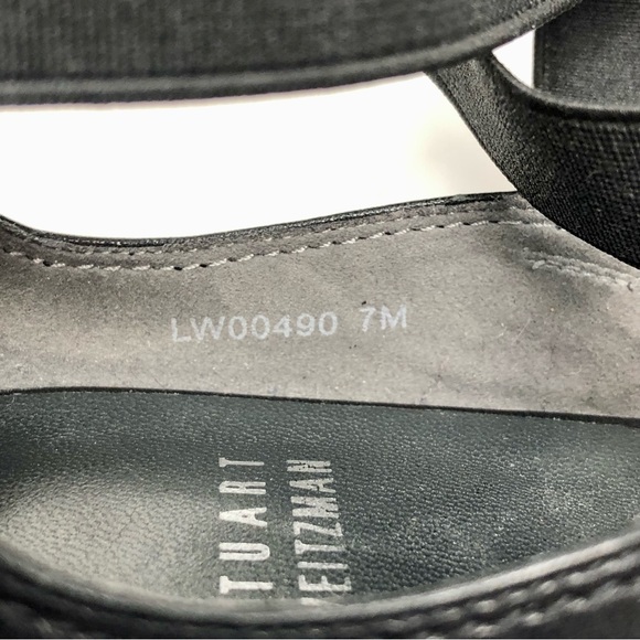 Stuart Weitzman Black Leather and Elastic Crisscross Straps Flat Sandal Open Toe - Picture 8 of 10